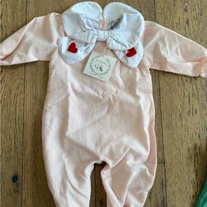 Bella Bean Heart Romper Pink Heart-Accented Kids One Piece 12m Valentines Baby